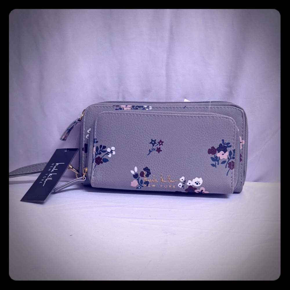 Nicole Miller Grey Floral Wristlet Wallet- NEW